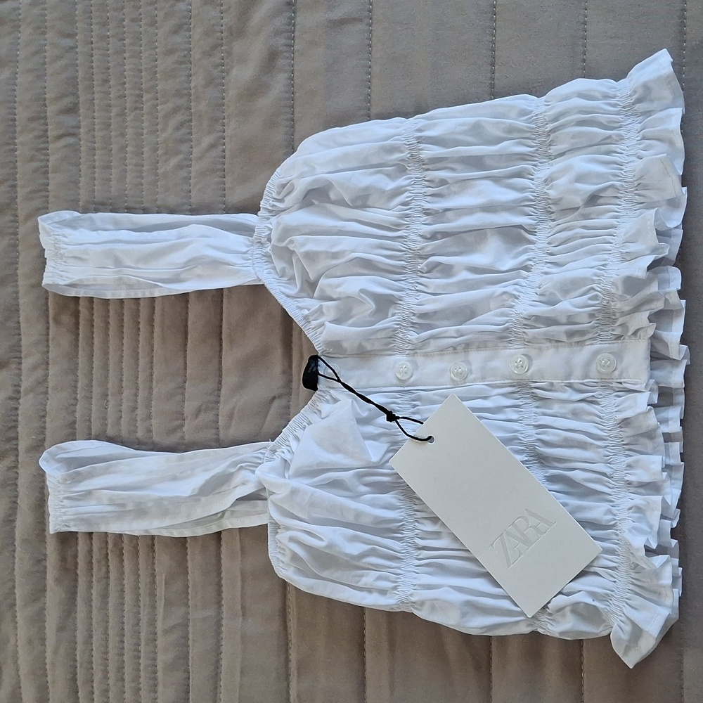 Zara White Ruched Crop Top Sz XS Nwt